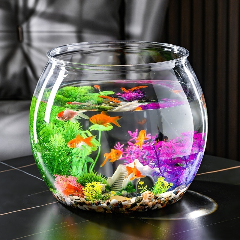 New PET Mini Plastic Fish Bowl Aquariums Acrylic Goldfish Tank Bowl Clear Round Gallon Fish Bowl For Office Home Desk Decor