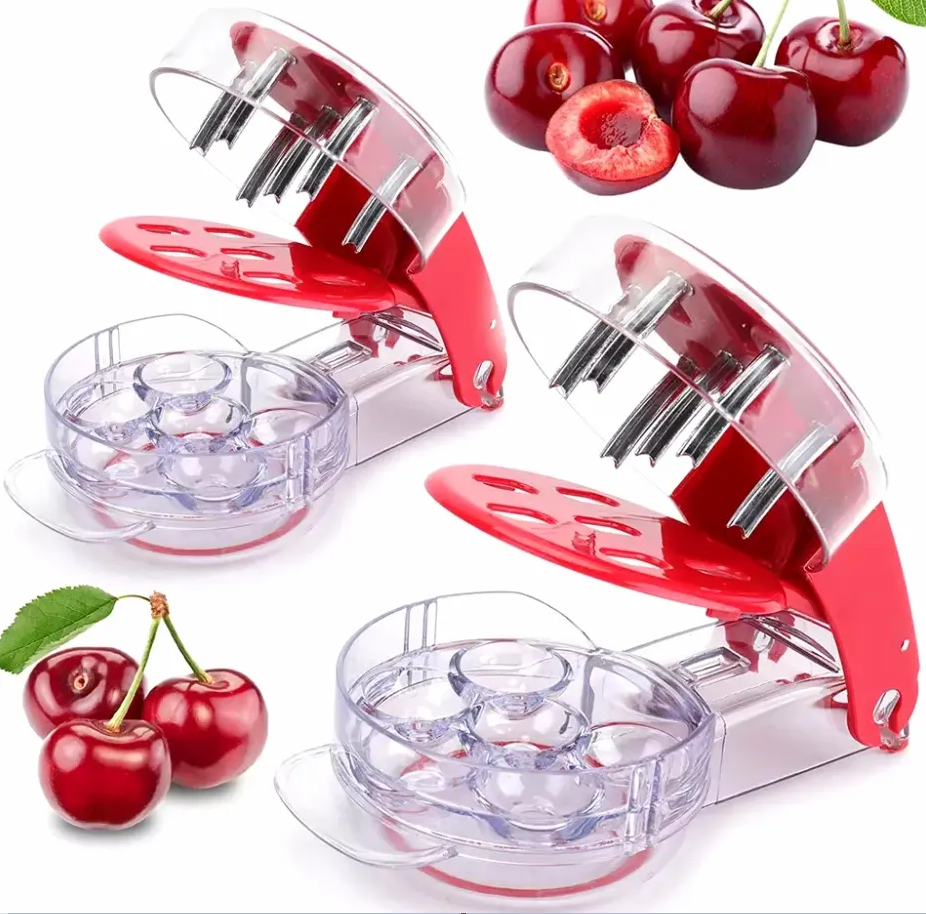 6 Hole Cherry Corer With Container Kitchen Gadgets Tools Super Cherry Pitter Stone Corer Remover Olive Seed Pitting Tools