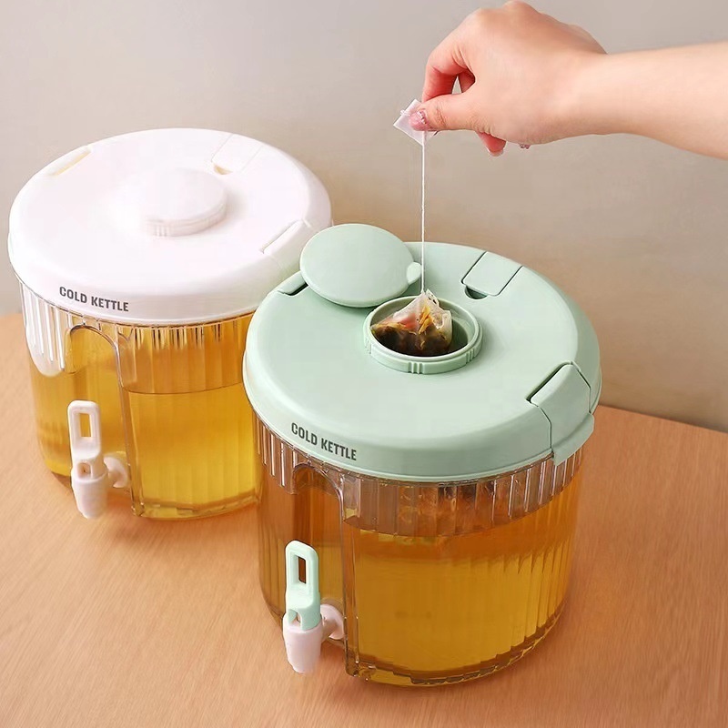 Large Capacity 4L Refrigerator Lemonade Water Kettle Fruit Teapot Desktop Container With Tap Cold Juice Drink Dispenser