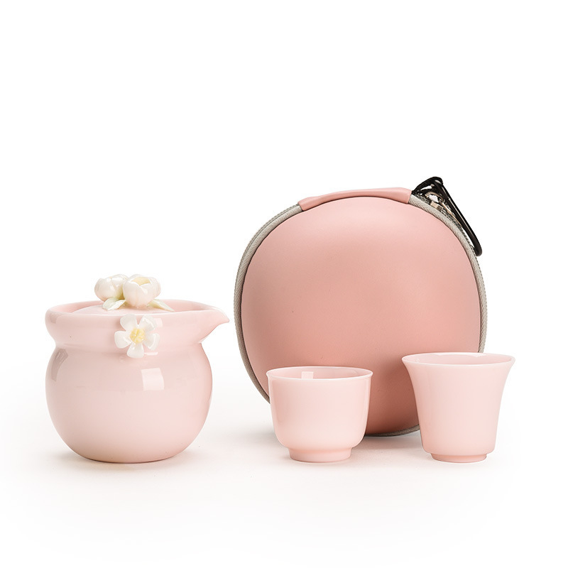 Ceramic Travel Tea One Pot Two Cups Set Simple Tea Cup Thou Kiln Portable Cups Travel Tea Set Gift Set