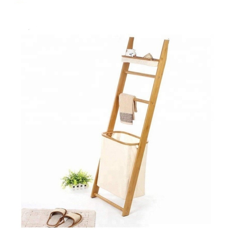 Customized Wall Leaning Bamboo Blanket Ladder Wooden Shelf for Living Room Bedroom and Bathroom