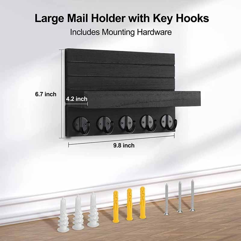 Mail Holder with Shelf Has Large Key Hooks for Bags Coats Umbrella Key Holder for Wall Decorative