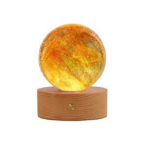 Crystal Planets Ball with Solid Wood Bottom Colorful Glass Beads Luminous Starry Night Light Artistic Holiday Gift