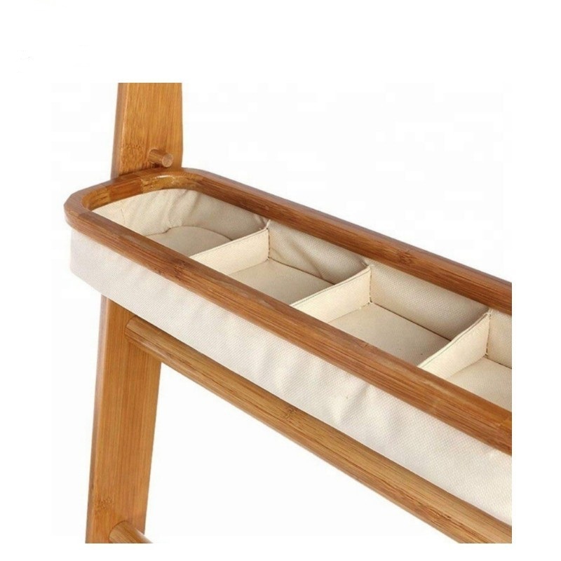 Customized Wall Leaning Bamboo Blanket Ladder Wooden Shelf for Living Room Bedroom and Bathroom