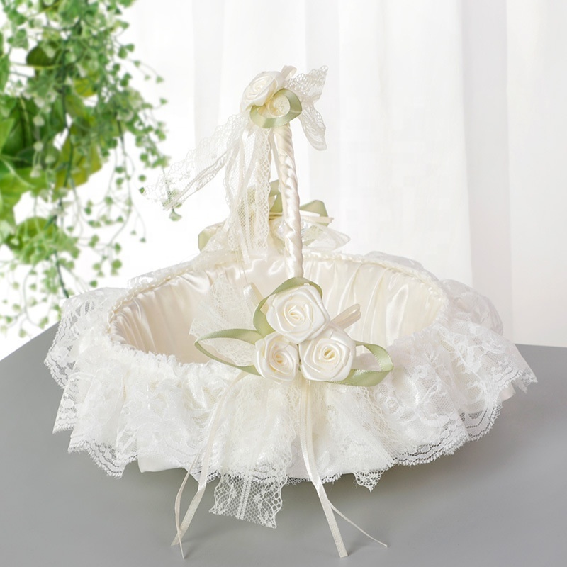 Romantic Lace Wedding Baskets Flower Girl Baskets Bridesmaids Hand Baskets Wedding Decoration Supplies