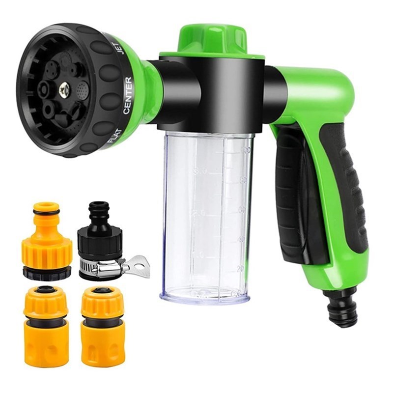 8 in 1 Hose Nozzle Foam Sprayer with Soap Dispenser Dog Wash Hose Attachment horse Rubber Brush pet bathing tool