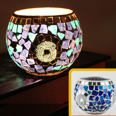 Amz Top Seller Handmade Stained Glass Beauties for Rustic Home Party Diwali Decorations Votive Tealight Mosaic Candle Holder