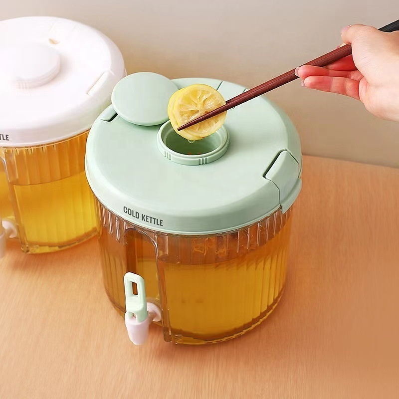 Large Capacity 4L Refrigerator Lemonade Water Kettle Fruit Teapot Desktop Container With Tap Cold Juice Drink Dispenser