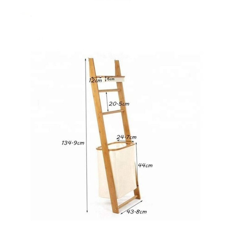 Customized Wall Leaning Bamboo Blanket Ladder Wooden Shelf for Living Room Bedroom and Bathroom