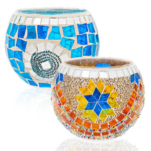 Amz Top Seller Handmade Stained Glass Beauties for Rustic Home Party Diwali Decorations Votive Tealight Mosaic Candle Holder