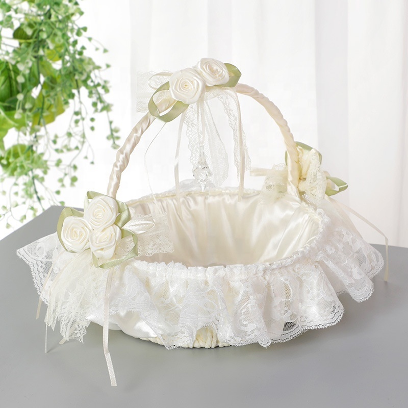 Romantic Lace Wedding Baskets Flower Girl Baskets Bridesmaids Hand Baskets Wedding Decoration Supplies