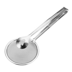 Hot sell 28*10cm Stainless Steel Deep Frying Tongs with Strainer Fry Kitchen Utensil Homeware 1pcs