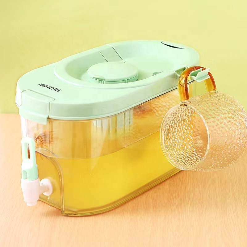 Large Capacity 4L Refrigerator Lemonade Water Kettle Fruit Teapot Desktop Container With Tap Cold Juice Drink Dispenser