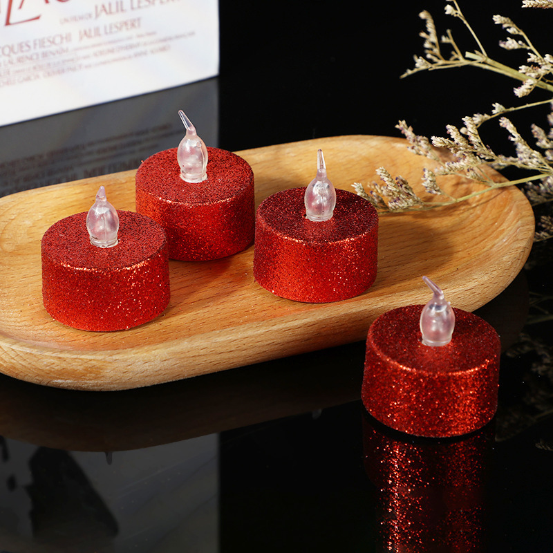 Hot Sale Gold Red Silver Glitter Flameless Led Candles Christmas Decoration Electric Tealight Candles with Moving Flame