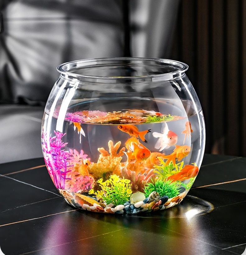 New PET Mini Plastic Fish Bowl Aquariums Acrylic Goldfish Tank Bowl Clear Round Gallon Fish Bowl For Office Home Desk Decor