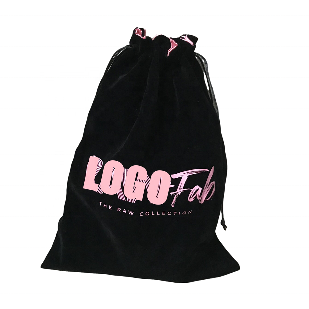 Custom Black velvet and satin double lined satin bags for wig hair bags for bundles