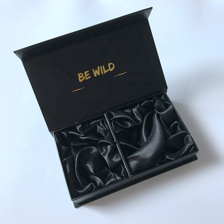 Custom luxury magnetic printed matt black packaging box with satin divider custom wig packaging box