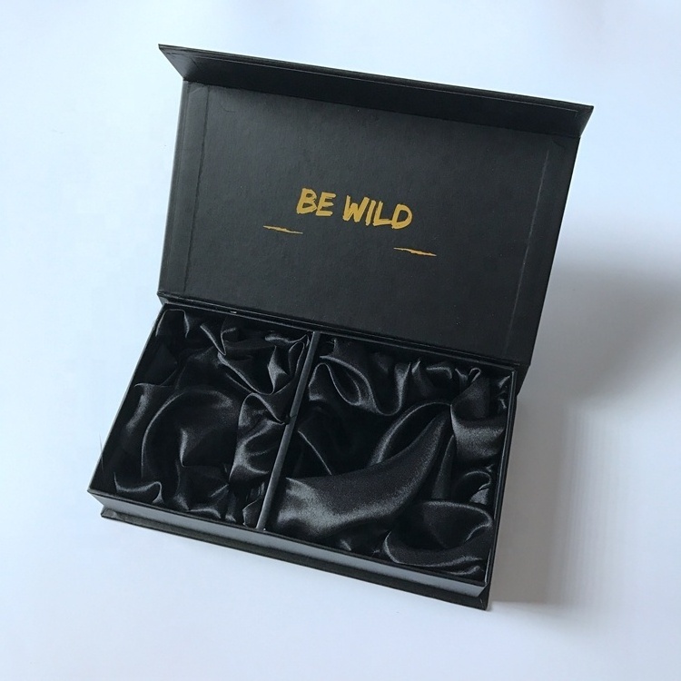 Custom luxury magnetic printed matt black packaging box with satin divider custom wig packaging box