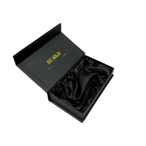 Custom luxury magnetic printed matt black packaging box with satin divider custom wig packaging box