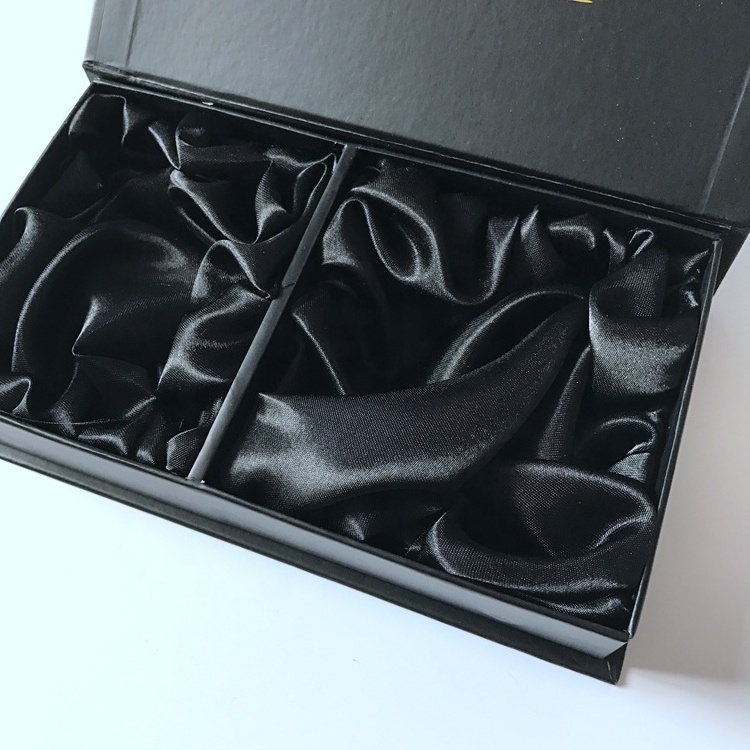 Custom luxury magnetic printed matt black packaging box with satin divider custom wig packaging box