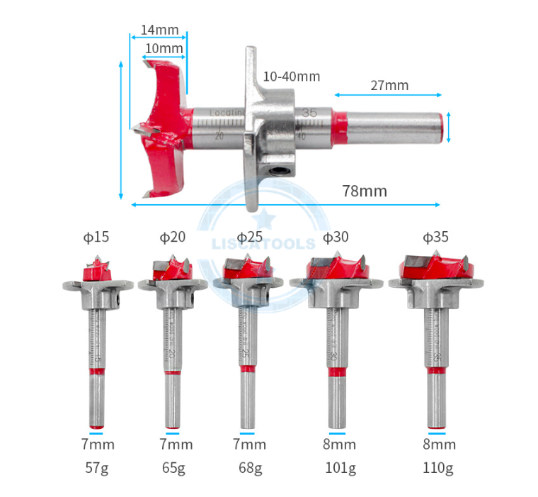 Adjustable depth 15mm to 35mm Forstner drill bits professional Cabinet door hinge hole saw straight