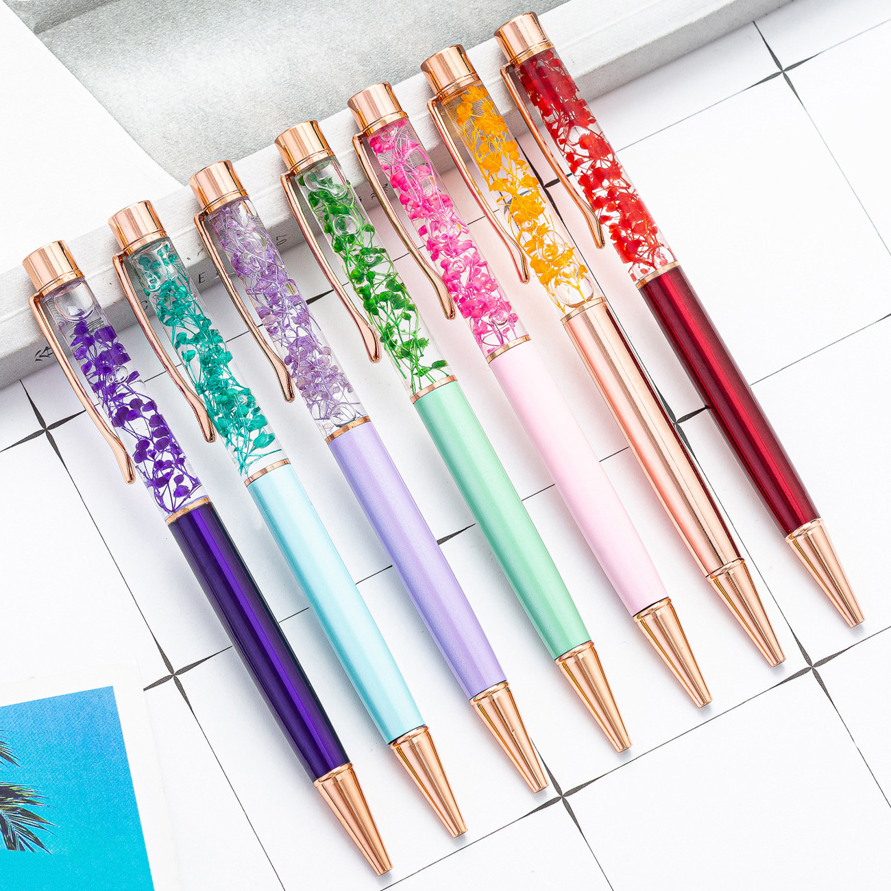 wholesale holiday Crystal Diamond Metal luxury glitter liquid floating ball ballpoint pen stylus