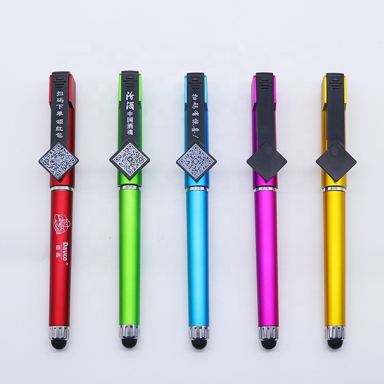 Promotional QR code advertising mobile phone stand stylus touch multi-function ballpoint pen