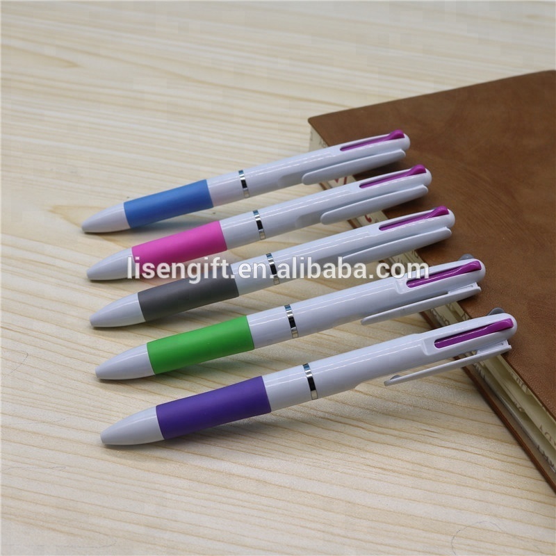 OEM plastic 3 color ink  pen multi color ballpen with logo