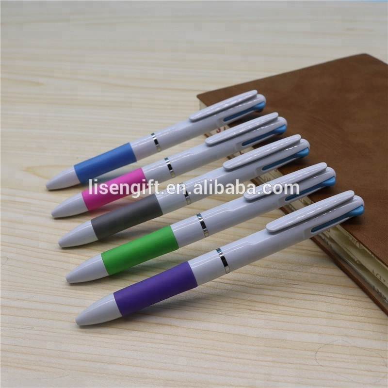 OEM plastic 3 color ink  pen multi color ballpen with logo