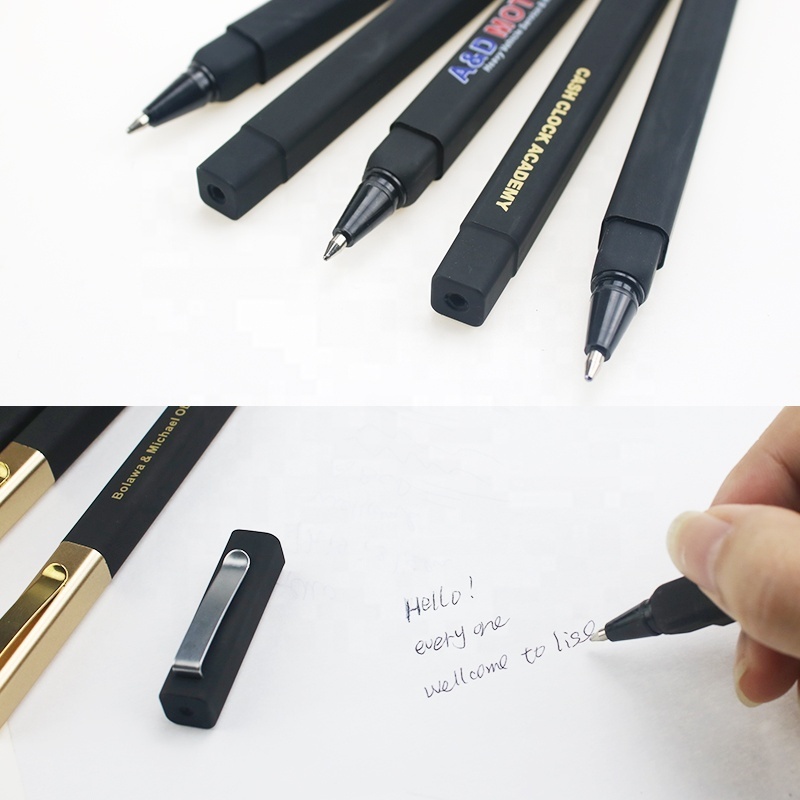 stocked Promotional plastic ballpoint pen rubber finished square pens with custom logo