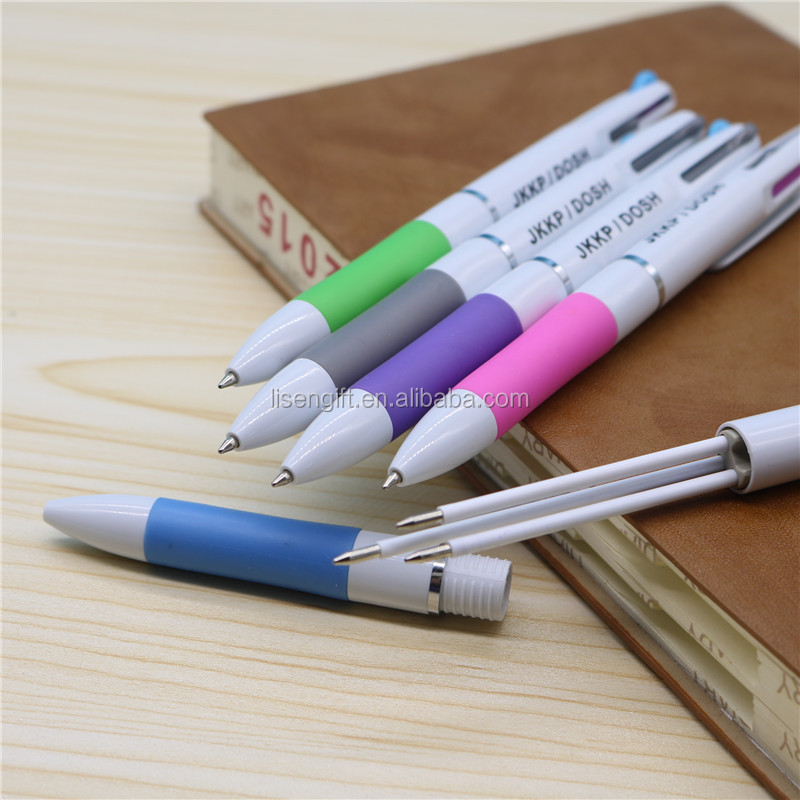 OEM plastic 3 color ink  pen multi color ballpen with logo