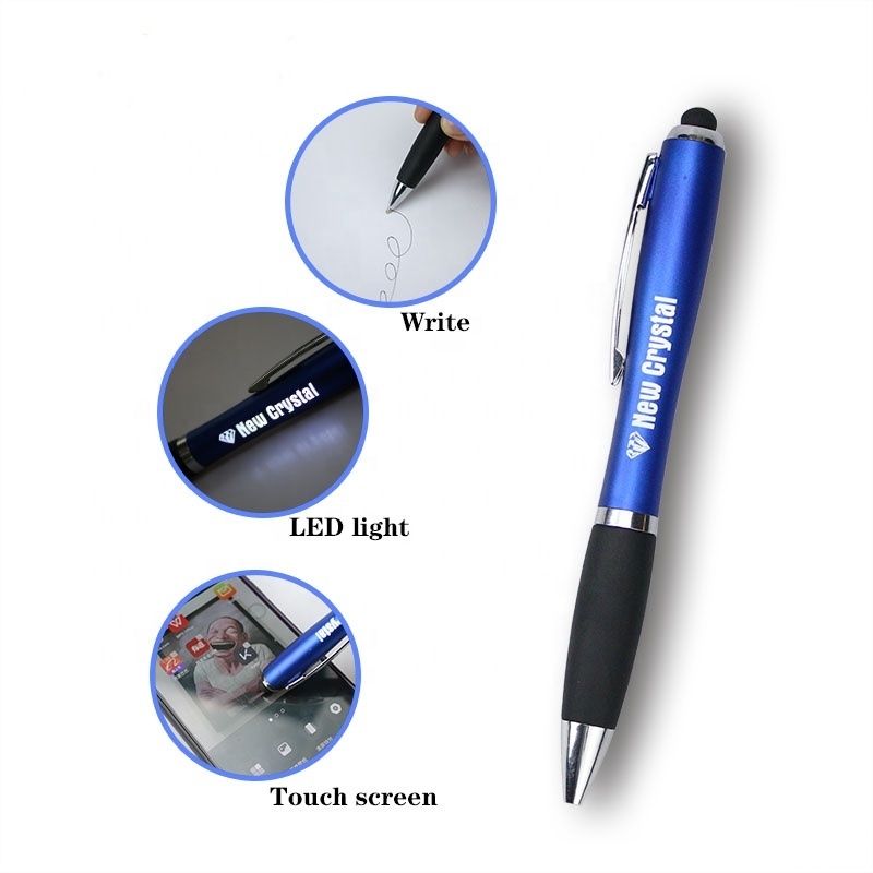 Stylo promotional pen laser enhraved logo custom led light up pens with stylus with custom light logo