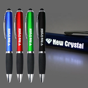 Stylo promotional pen laser enhraved logo custom led light up pens with stylus with custom light logo