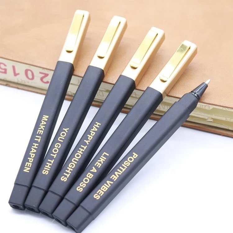 stocked Promotional plastic ballpoint pen rubber finished square pens with custom logo