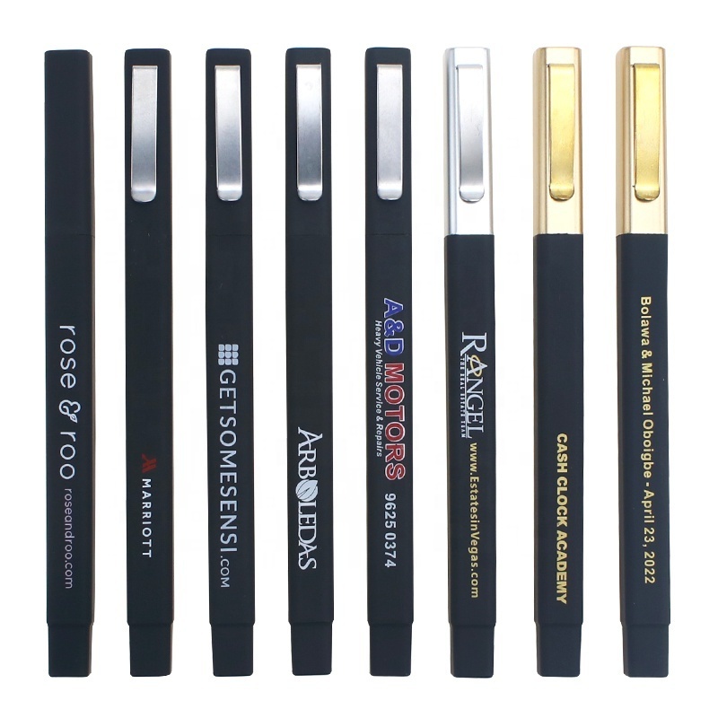 stocked Promotional plastic ballpoint pen rubber finished square pens with custom logo