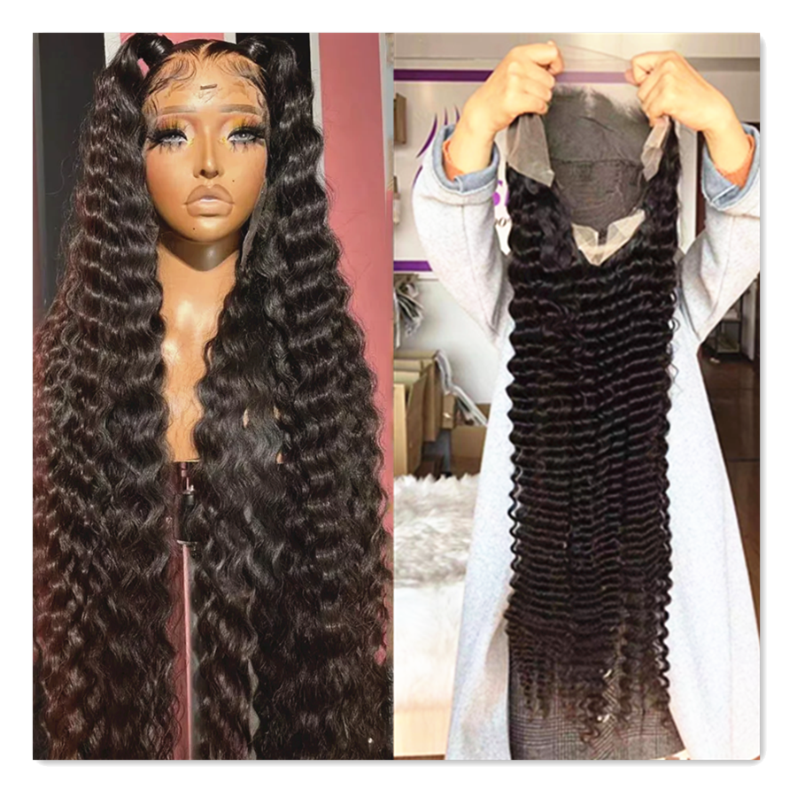 30 32 34 36 38 40 inch Deep Wave HD 13x4 13x6 Transparent Lace Front Wigs Virgin Brazilian hair 200% 250% density