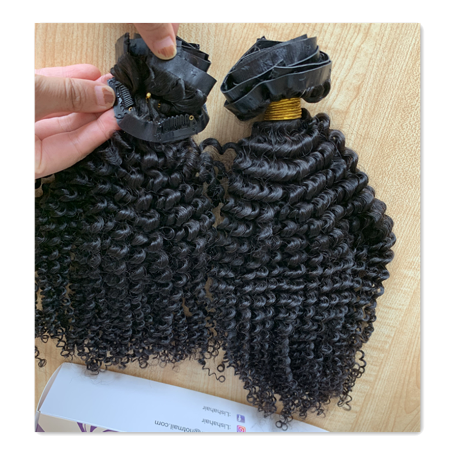 Kinky Curly 4B 4C Seamless Clip In Hair Extensions  Afro Kinky Curly Clip Ins 100% Human Hair Extensions For Black Women