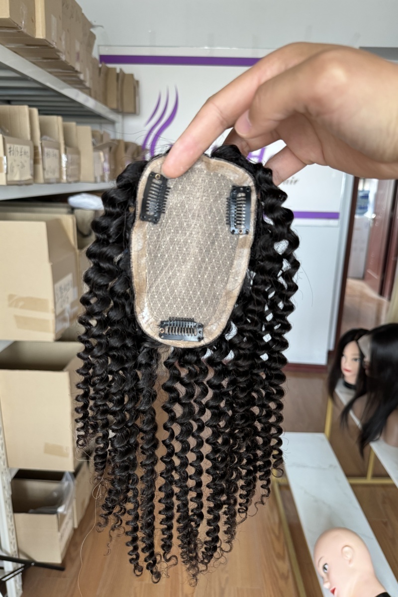 Factory Customized Wholesale silk base topper 100% Unprocessed  human Hair European virgin raw kinky curl hair