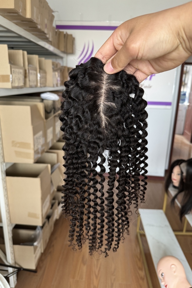 Factory Customized Wholesale silk base topper 100% Unprocessed  human Hair European virgin raw kinky curl hair