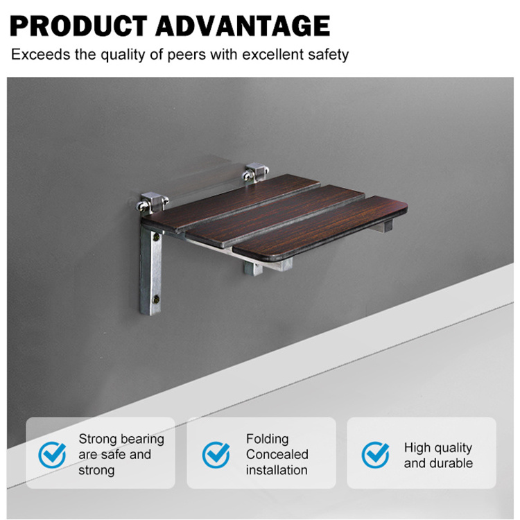 Elderly Disabled Bathroom Accessories Wall Mounted Folding Bathroom Teak Wooden Shower Seat Foldable Shower Seat