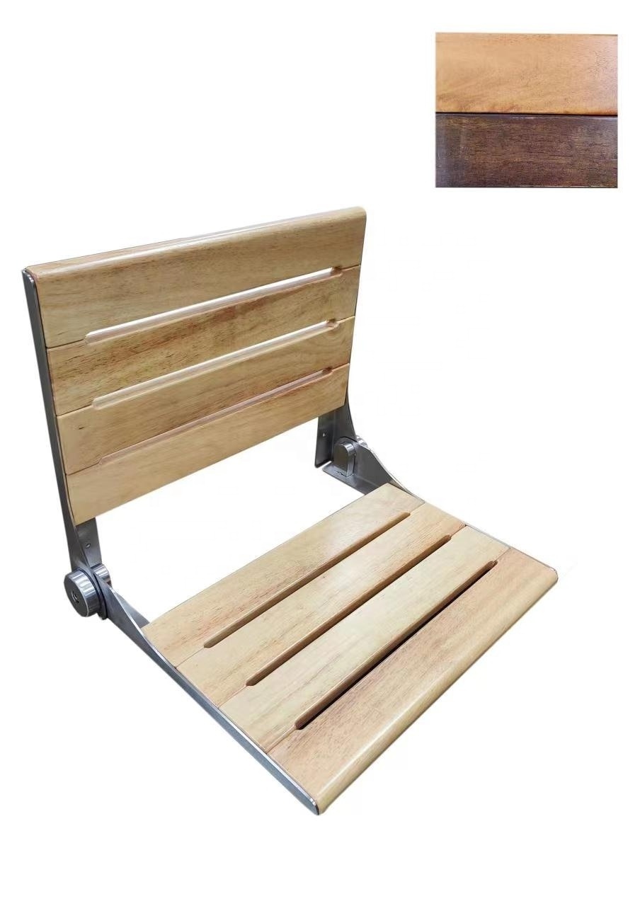 Elderly Disabled Bathroom Accessories Wall Mounted Folding Bathroom Teak Wooden Shower Seat Foldable Shower Seat