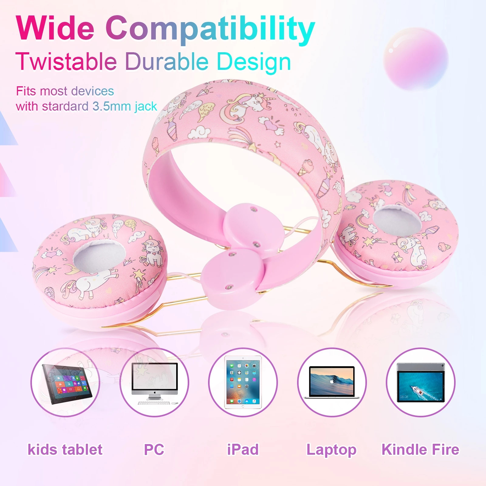 Unicorn Wired Headphone With Mic Girls Daughter Music Stereo Earphone for PC Phone Helmets Kids Boy Gifts Children Headphones