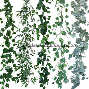 Green color artificial leaves plant artificial vine leaves for garden wall decoration