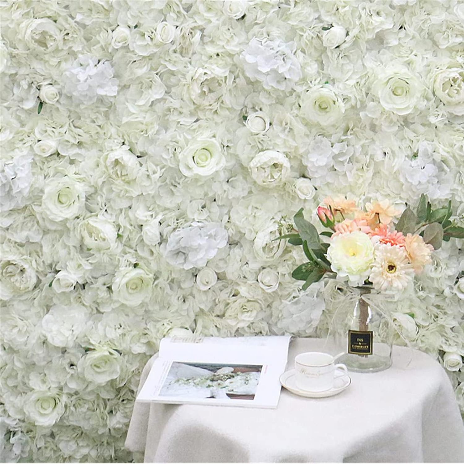 White Pink Hydrangeas Flowers Artificial Panels Flower Grass Wall Panel Backdrop Wedding Decor