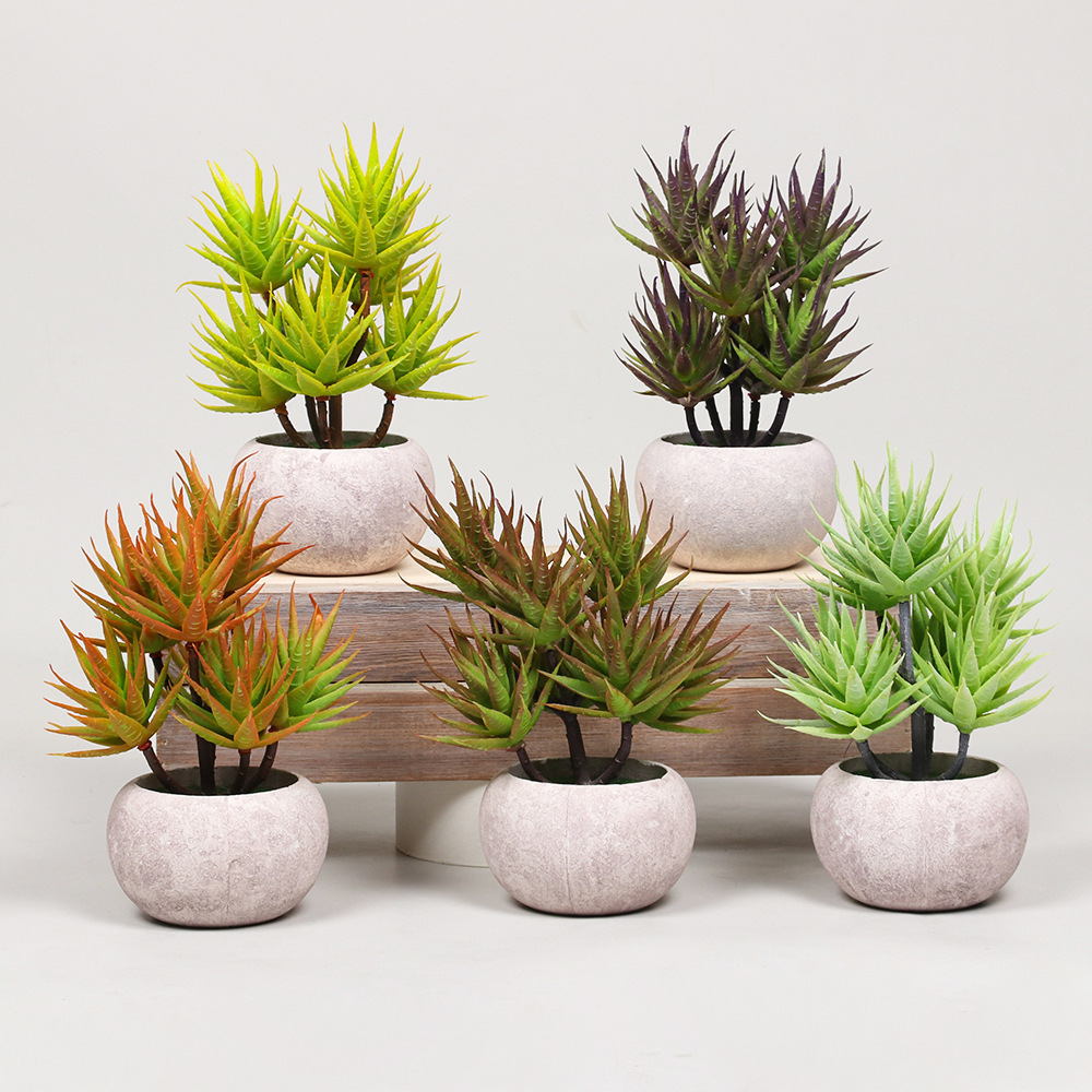 Potted Bromeliad Faux Plants Fake Flowers for Home Office Bathroom Decor Artificial Tropical Plant Bonsai for Shelf Room Decor