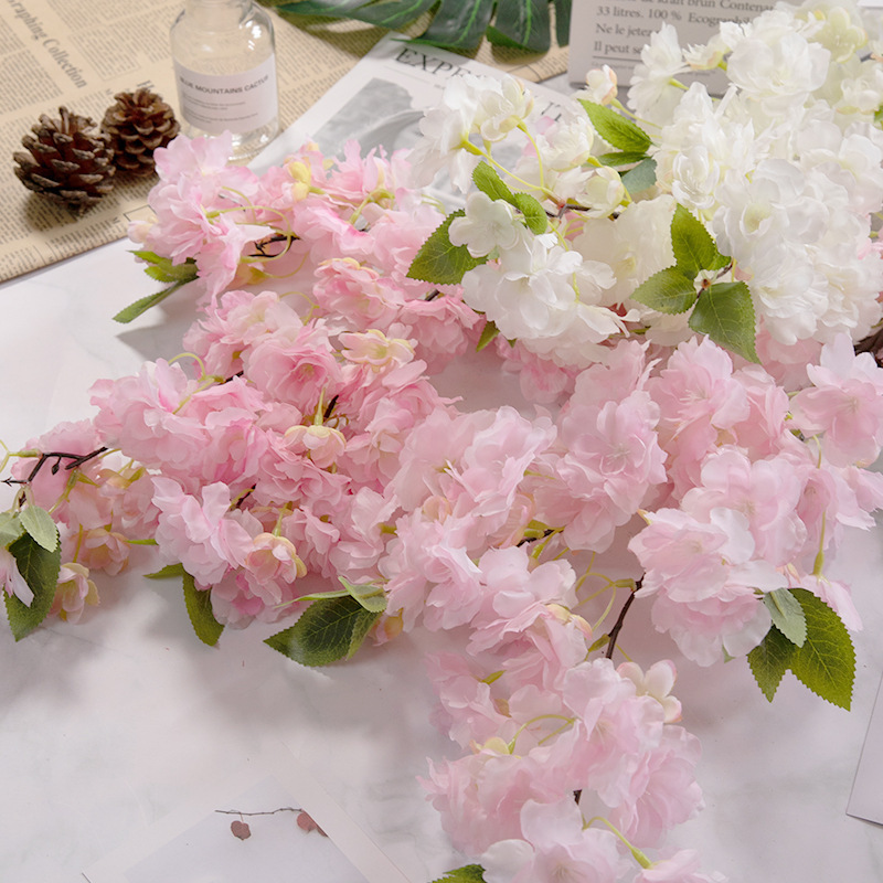 Artificial white silk Cherry Blossom flowers tree Branch stem Hanging Flowers Branch Wholesale For Wedding Decoration