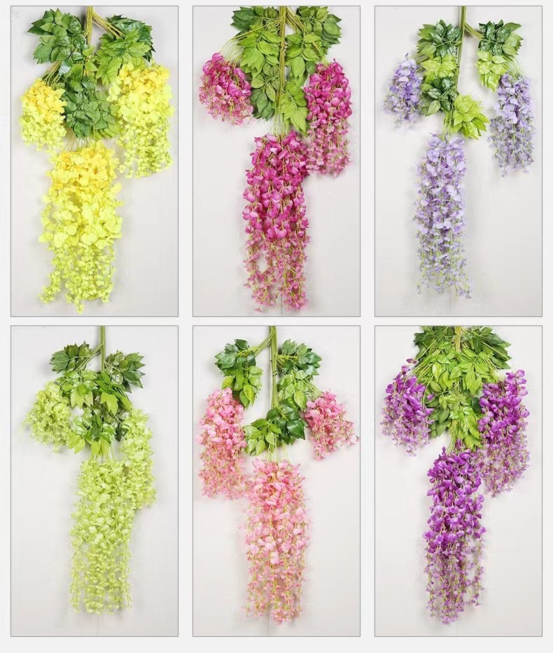 Hot Sale Artificial Wisteria Flowers Vines Garland Hanging Plants wall foliage wedding decoration