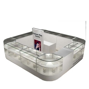 Lishi 2024 New Tempered Glass Retail Kiosk Jewelry Showcase Jewelry Kiosk Shopping Mall Display Sales Kiosk Design