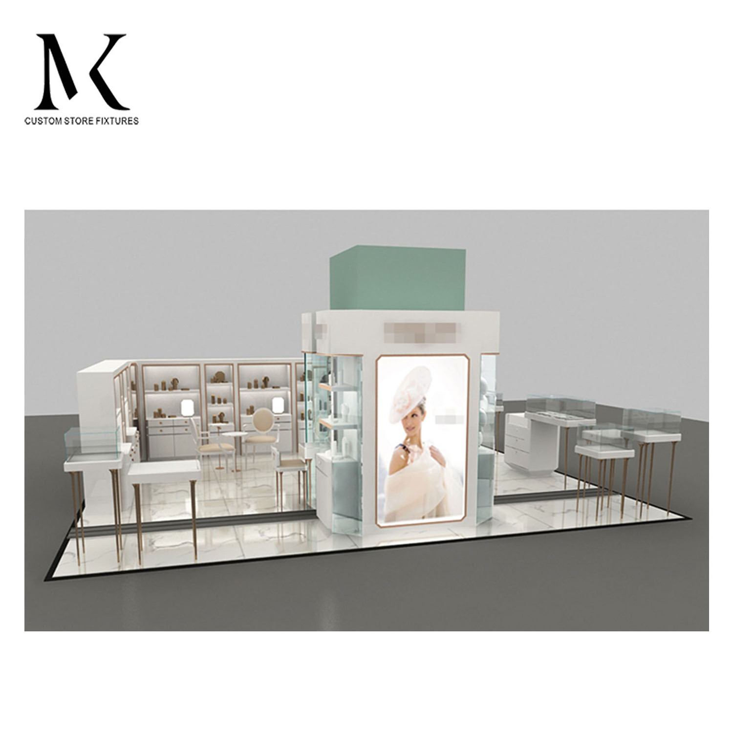 Lishi 2024 New Tempered Glass Retail Kiosk Jewelry Showcase Jewelry Kiosk Shopping Mall Display Sales Kiosk Design