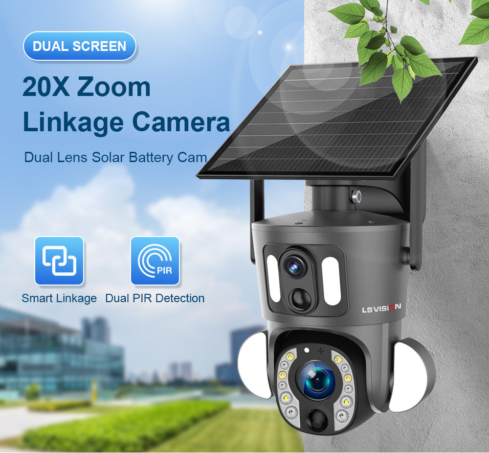 LS VISION 6mp Dual Lens 9W Solar Panel 20X Optical Zoom Ubox App Dual PIR AI Humanoid Detection 4G Security Solar Powered Camera